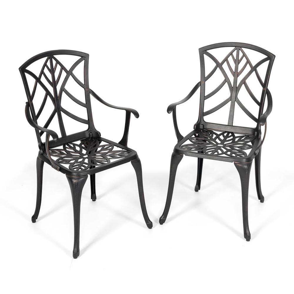 Black and Gold Cast Aluminum Outdoor Dining Chair Set