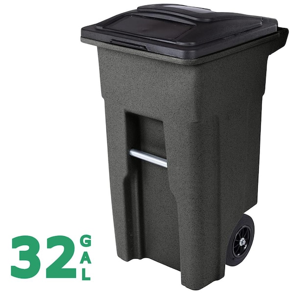 32 Gallon Greenstone Outdoor Trash Can/Garbage Can with Quiet Wheels and Attached Lid