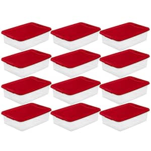 32 qt. Under Bed Latching Storage Container with Hinge Lid, Red (12-Pack)