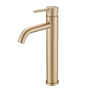 Single Handle Vessel Sink Faucet with Deck Plate in Brushed Gold