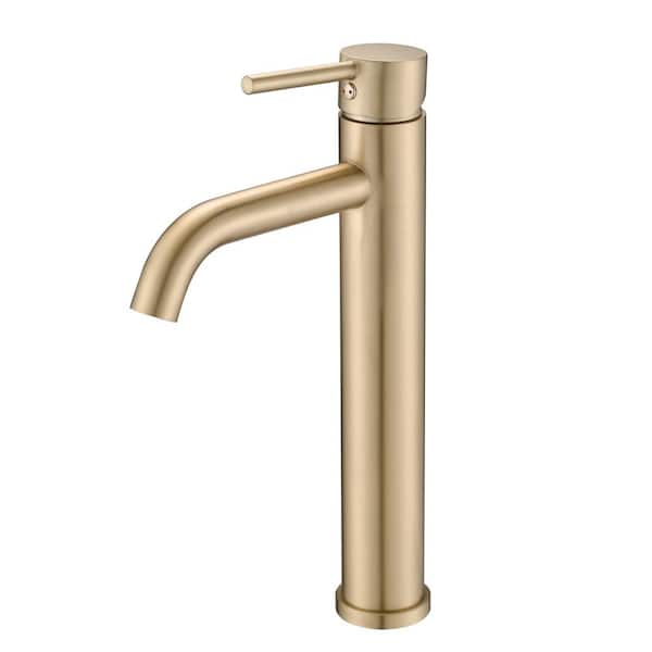 PROOX Single Handle Vessel Sink Faucet with Deck Plate in Brushed Gold
