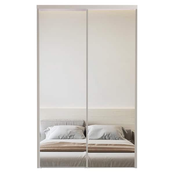 1 Lite Tempered Mirrowed White Sliding Closet Door with Hardware