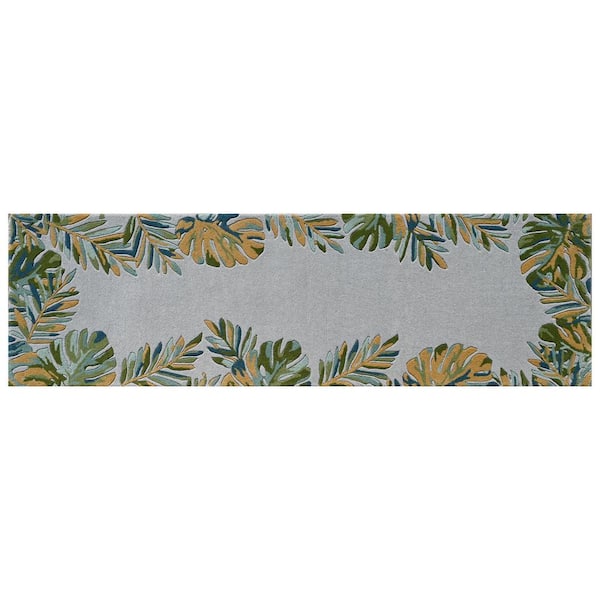 Kai Light Blue 2 ft. x 8 ft. Tropical and Transitional Hand-Tufted Wool Runner Rug