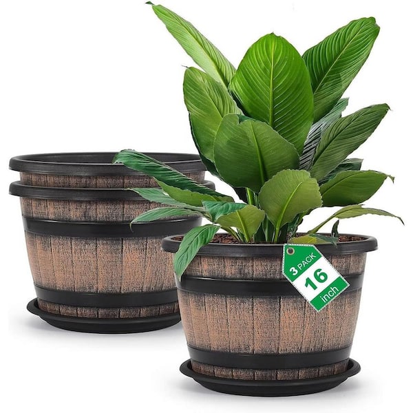 Garden 16 in. L x 16 in. W x 11.2 in. H 64 qts. Brown Indoor Plastic Planter 3 (-Pack)
