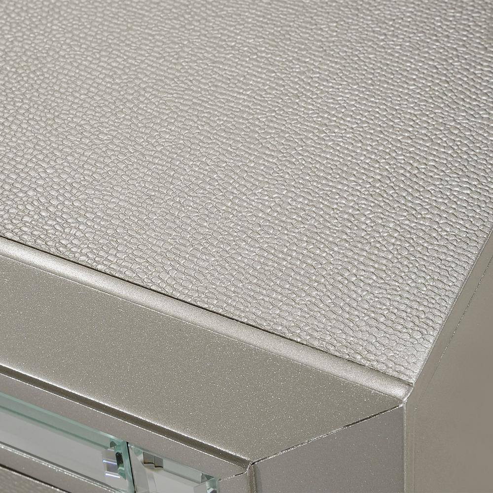 Chic Glam 2-Drawer Nightstand in Gray with Mirror Glass Trim