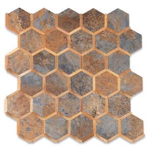 Hexagon Rustic Slate with Gold 11.91 in. x 11.91 in. PVC Peel and Stick Backsplash Wall Tile (10 sq. ft./9.85-Sheets)