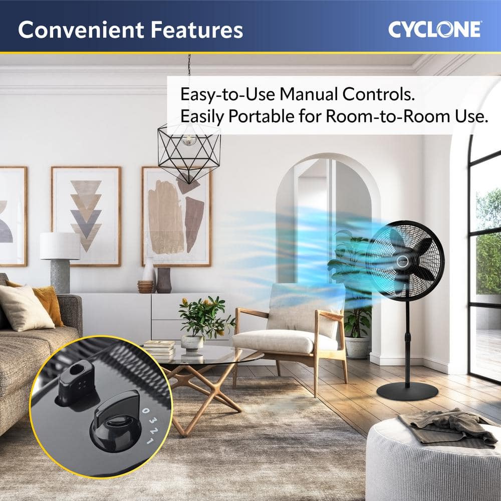Black Adjustable Height Remote Controlled Oscillating Pedestal Fan