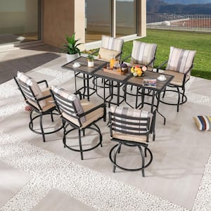 9-Piece Metal Bar Height Outdoor Dining Set with Neutral Tone Cushions