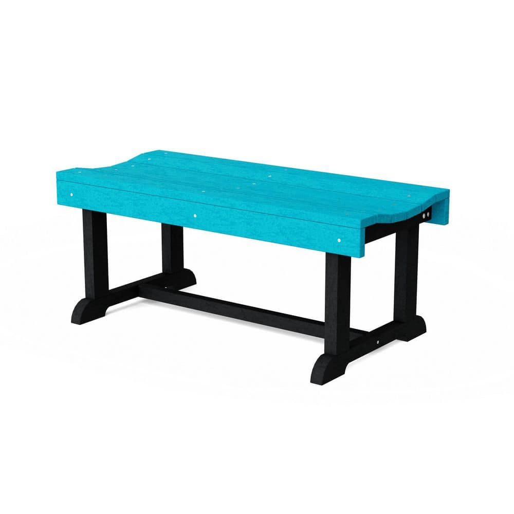 Heritage 42 in. Aruba Blue and Black HDPE Plastic Outdoor Patio Backless Bench