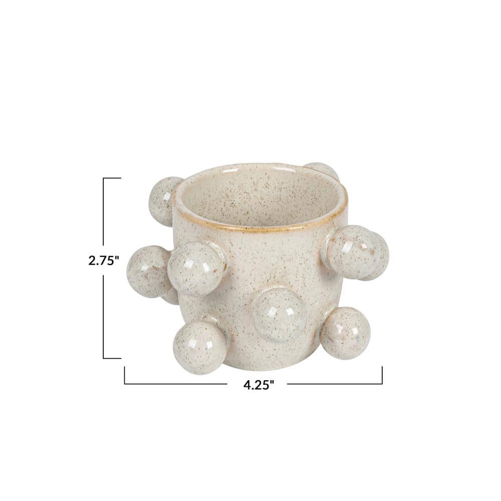 Speckled Cream Stoneware Planter with Orbs and Reactive Glaze