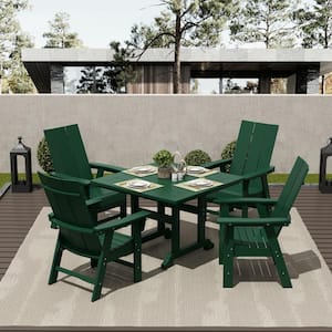 Shoreside Outdoor Patio Fade Resistant HDPE Plastic Adirondack Style Dining Chair with Arms in Dark Green