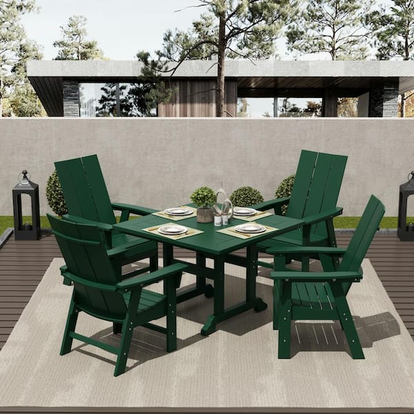 Shoreside Outdoor Patio Fade Resistant HDPE Plastic Adirondack Style Dining Chair with Arms in Dark Green