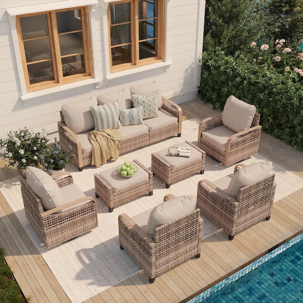 7-Piece Metal Patio Conversation Set with Beige Cushions
