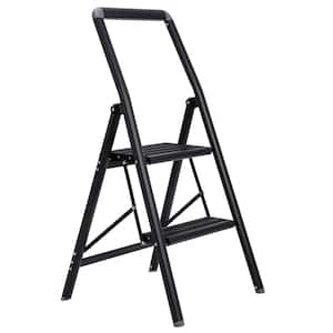 3 ft. 2-Step Black Slim Aluminum Step Ladder 8 ft. Reach