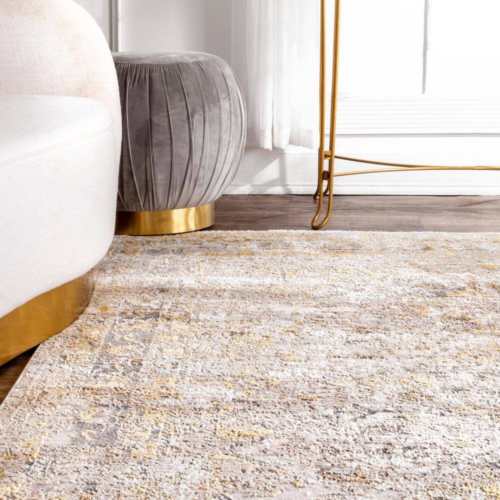 Gold Medallion 5 ft. Square Stain-Resistant Area Rug