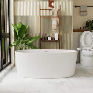 LOOP 59 in. Acrylic Oval Freestanding Soaking Flatbottom Non-Whirlpool Bathtub in White