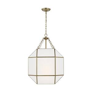 Morrison 3-Light Satin Brass Medium Lantern Hanging Pendant Light with White Glass Panel
