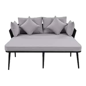 Black Metal Outdoor Day Bed with Gray Cushions