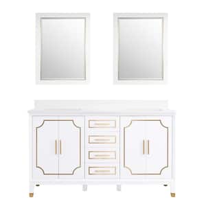 Melody 60 in. W x 22 in. D x 35 in. H Single Sink Freestanding Bath Vanity in White with White Qt. Top and Mirror