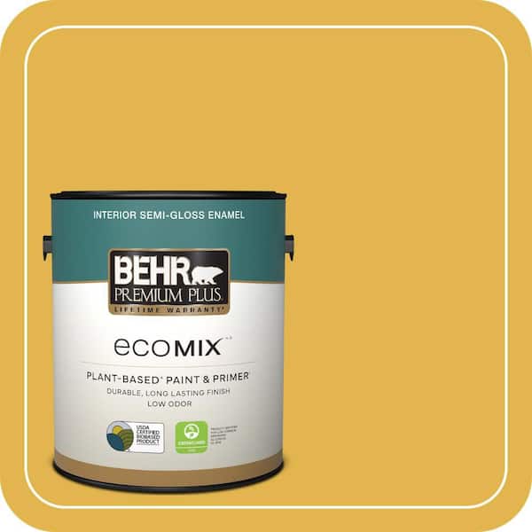 1 gal. #360D-6 Yellow Gold Semi-Gloss Enamel EcoMix Plant-Based Interior Paint & Primer