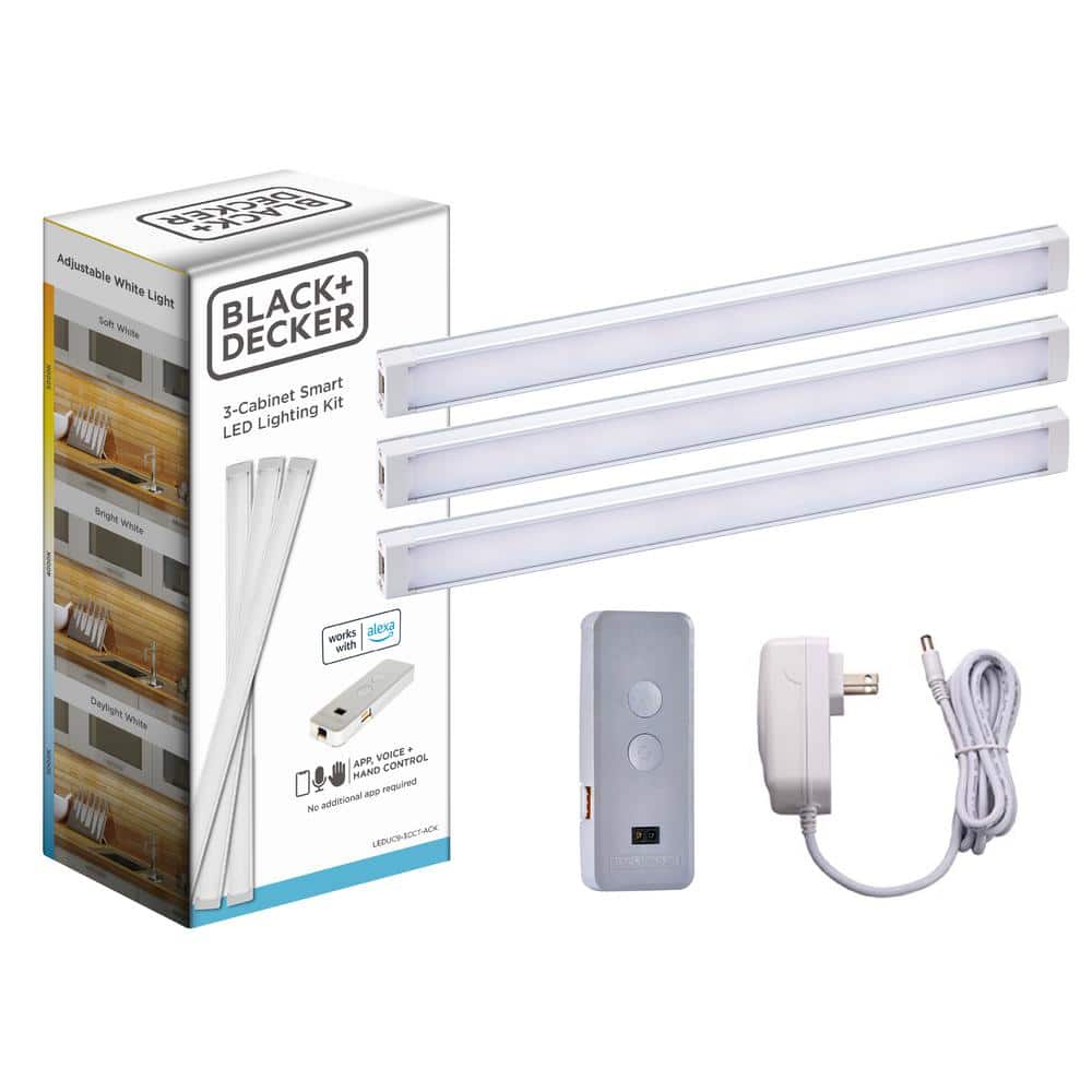 BLACK+DECKER 9 in. LED Warm White 2700K, Dimmable, 3-Bar Under Cabinet  Lights Kit with Hands-Free On/Off (Tool-Free Plug-in Install) LEDUC9-3WK -  The Home Depot