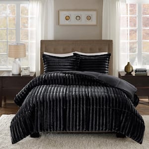 York Polyester Black Faux Fur Full/Queen Comforter Set