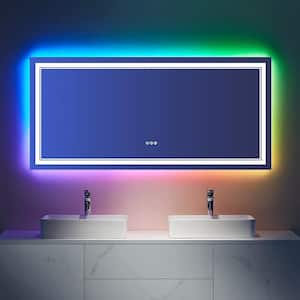 84 in. W x 32 in. H Rectangular Frameless LED Anti Fog Backlit and Front Lighted Wall Bathroom Vanity Mirror in RGB