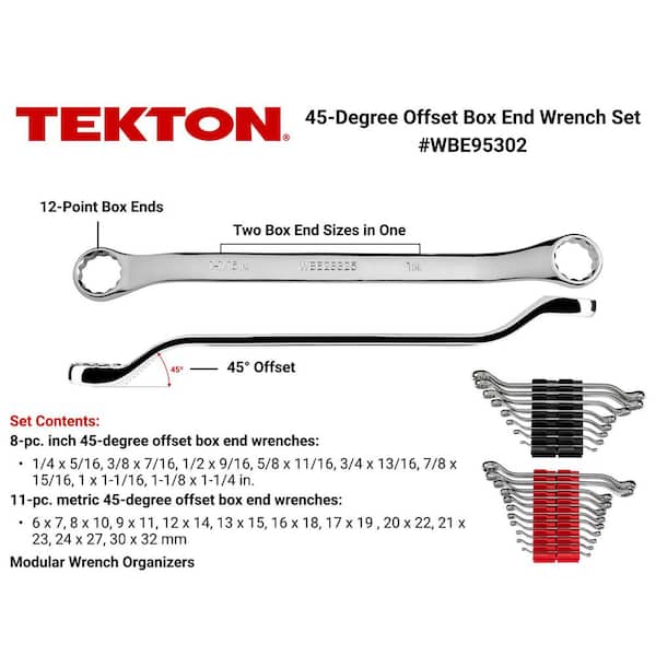 1/4-1-1/4 in., 6-32 mm 45-Degree Offset Box End Wrench Set with Modular Slotted Organizer (19-Piece)