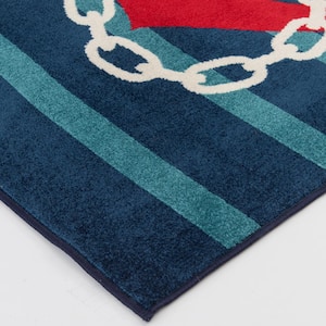 Patio Brights Blue 8 ft. x 10 ft. Anchored Stripes Polypropylene Indoor/Outdoor Area Rug