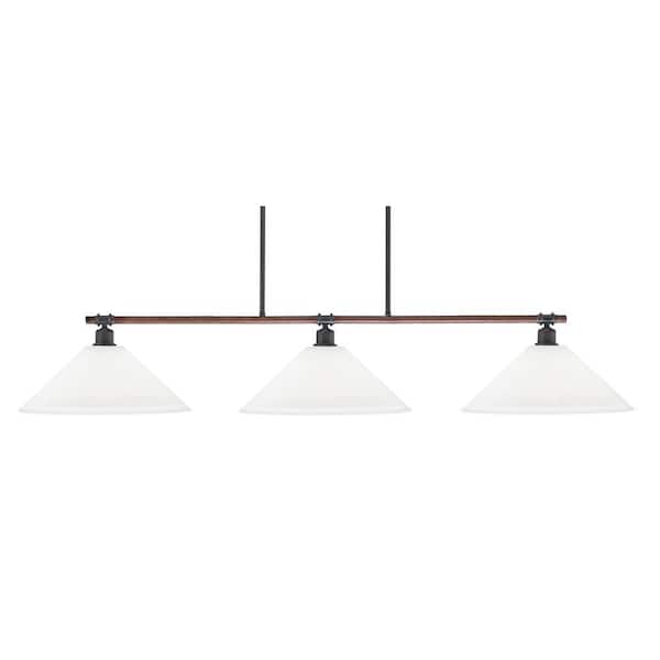 London 3-Light Painted Wood-look Metal and Dark Granite Billiard Light