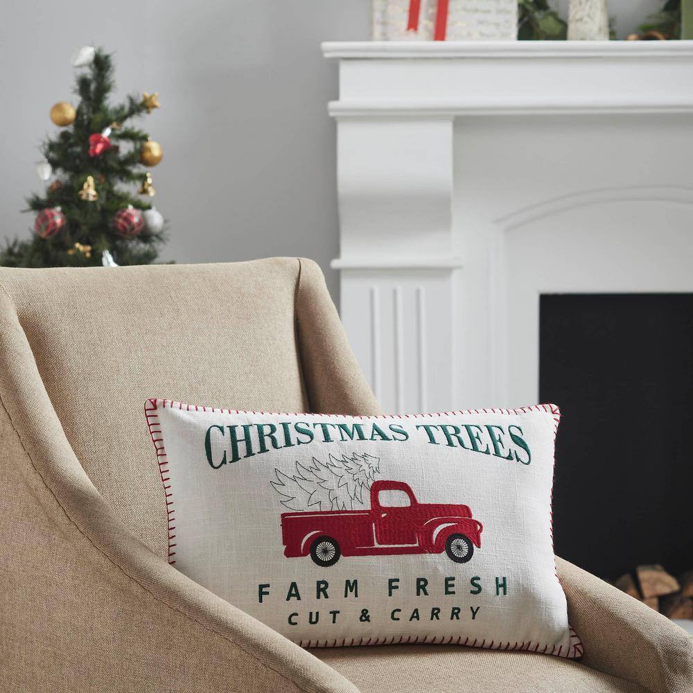 Farm Fresh Red Truck Christmas Cotton Pillow 14x22