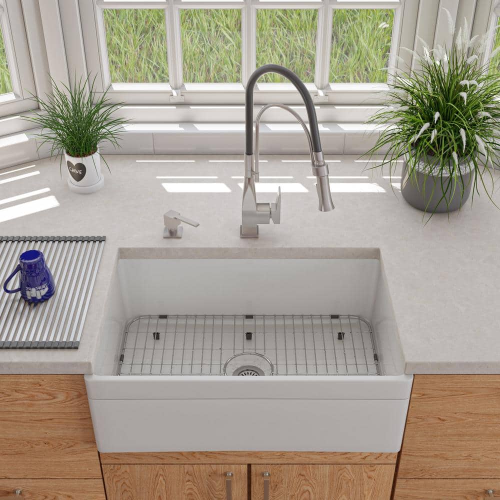 White Fireclay Farmhouse Drop-in Single Bowl Sink