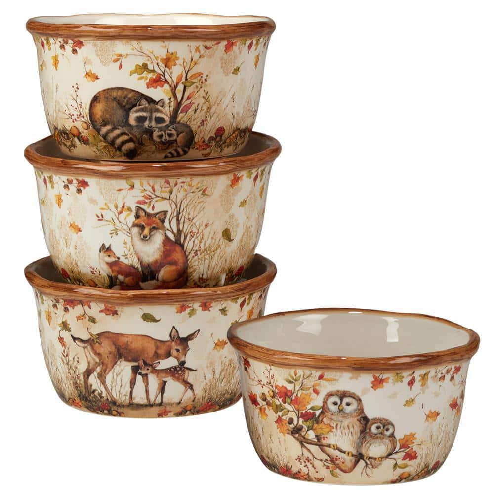 Pine Forest Ceramic Dinnerware Set with Forest Critters, Service for 4