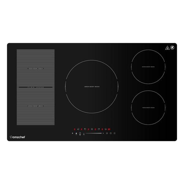 AMZCHEF 5-zone inductiekookplaat, inbouw 80 cm inductiekookplaat met booster en 9 standen, pauzefunctie en warm houden, sliderbediening, STOP GO, 7400 W
