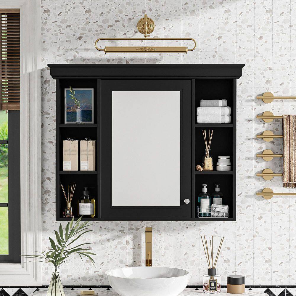 35.51 in. W x 28.74 in. H Black Rectangular Medicine Cabinet with Mirror and Adjustable Shelves price history on PriceWatchPro