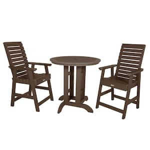 Weatherly Weathered Acorn 3-Piece Recycled Plastic Round Outdoor Balcony Height Dining Set