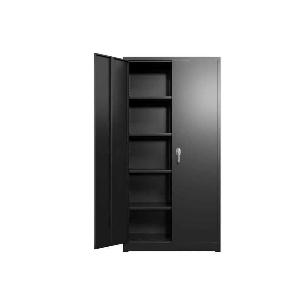 Black Locking Metal Storage Cabinet with 4-Adjustable Shelves