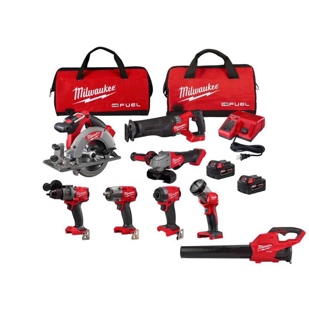 Milwaukee M18 FUEL 18V Lithium-Ion Brushless Cordless Combo Kit with (2) 5.0 Ah Batteries (7-Tool) & Cordless Blower -  3697-27-2724-20