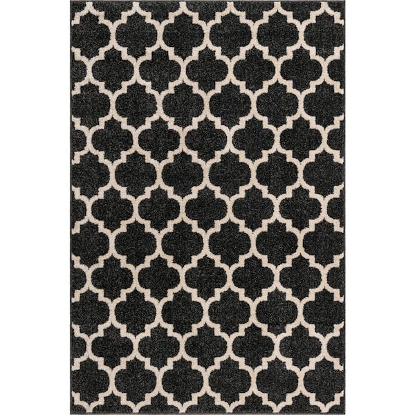 Unique Loom Trellis Philadelphia Black/Beige 4' 0 x 6' 0 Area Rug