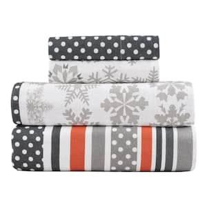 4-Piece Holiday Flurries 100% Turkish Cotton Flannel King Sheet Set
