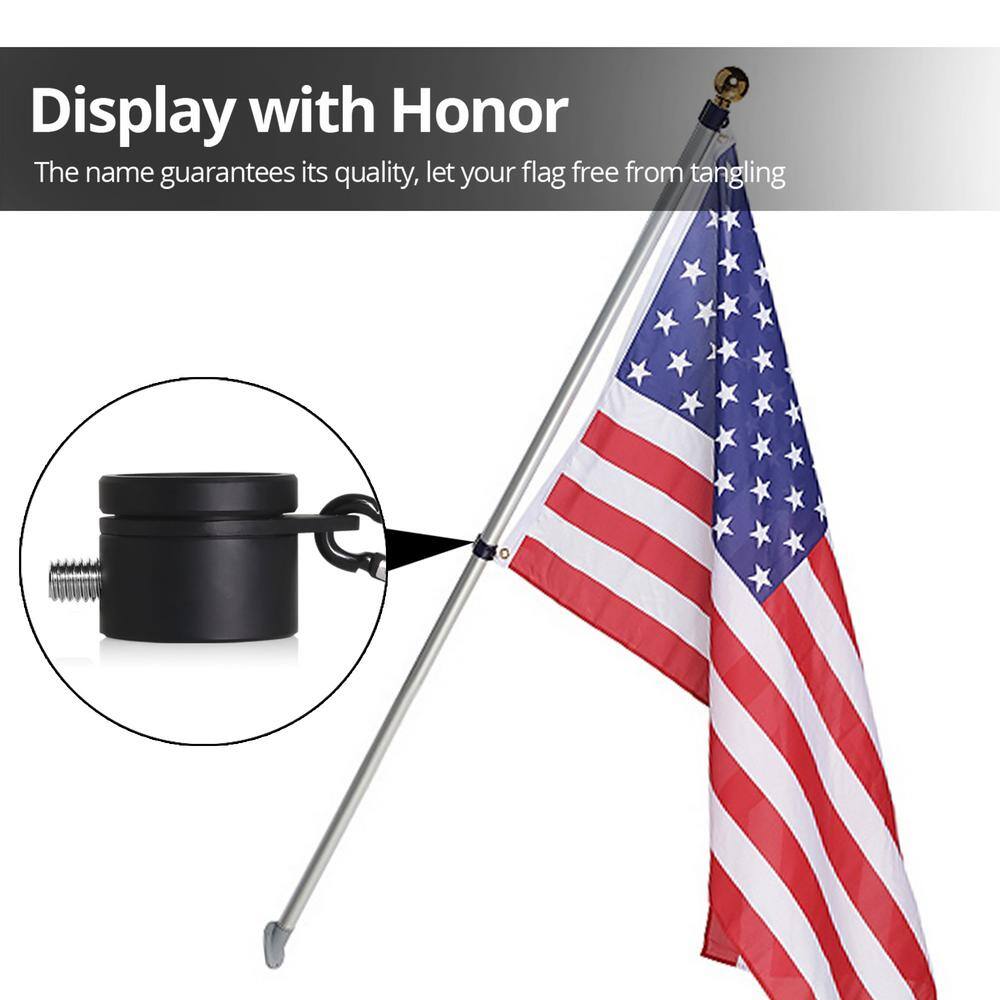 Black Aluminum 1.26 Inch Flagpole Mounting Rings Set with Carabiners