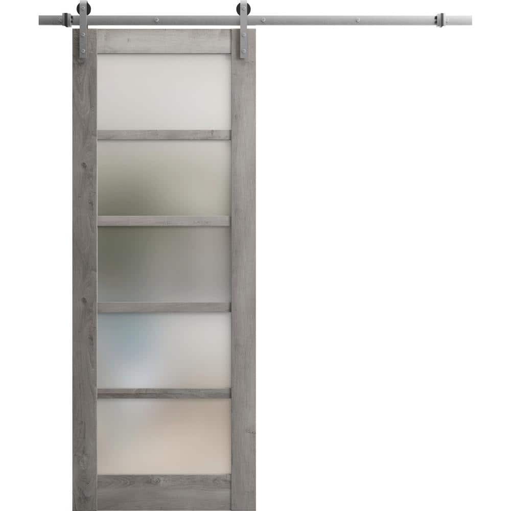 Assembly Required 36 in. x 80 in. 1-Panel Frosted Glass Nebraska Grey Wood Solid MDF Sliding Barn Door with Hardware Kit price history on PriceWatchPro