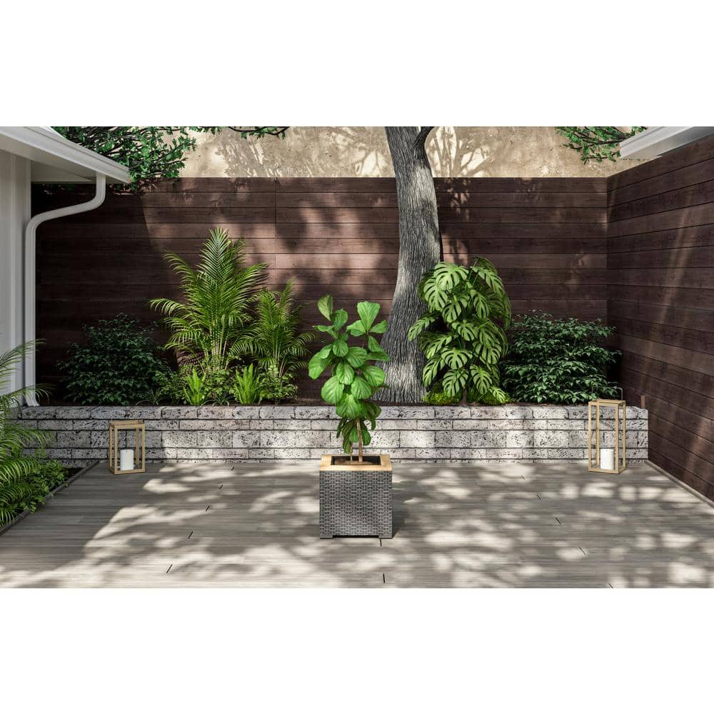 Boca Raton 18" Brown Rattan and Acacia Outdoor Planter