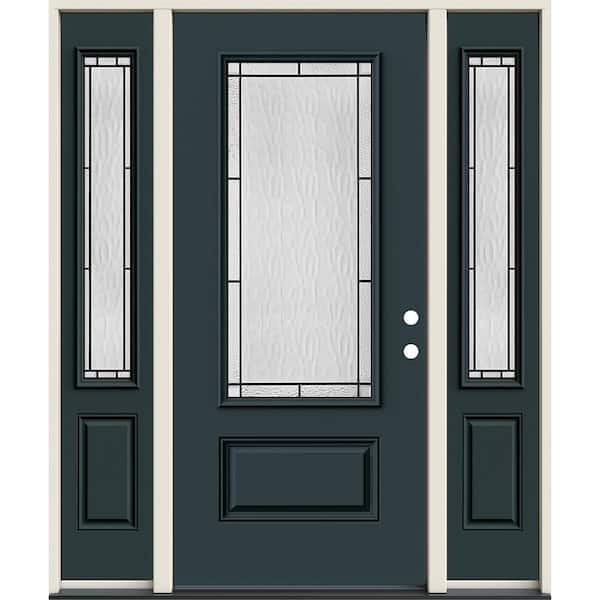 60 in. x 80 in. Left-Hand 3/4 Lite Decorative Glass Wendover Marine Fiberglass Prehung Front Door w/Sidelites