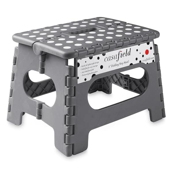 1-Step 9 in. Gray Plastic Step Stool, (1.75 ft. Reach Height) 300 lb. Load Capacity