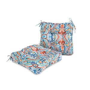 Blue Floral Outdoor Seat Cushions Pack of 2 Tufted Patio Chair Pads Square Foam for Dining Chair 19 in. x 19 in. x 5 in.