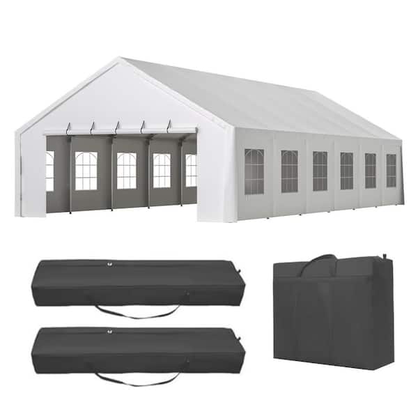 Heavy Duty 20 ft. x 40 ft. White Metal Party Tent Large Wedding Event Shelters with 3 Carry Bags and Removable Sidewalls