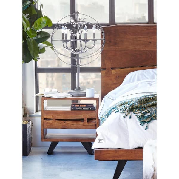 Unbranded Sterling, Brown, 1-Drawer, 21.5 in. W Nightstand, Solid Acacia with Steel Legs