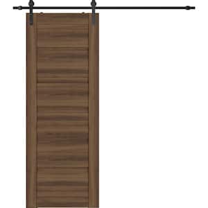 Louver 18 in. x 95.25 in. Pecan Nutwood Wood Composite Sliding Barn Door with Hardware Kit