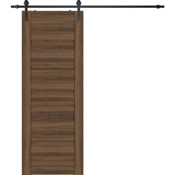 Belldinni Louver 18 in. x 95.25 in. Pecan Nutwood Wood Composite Sliding Barn Door with Hardware Kit